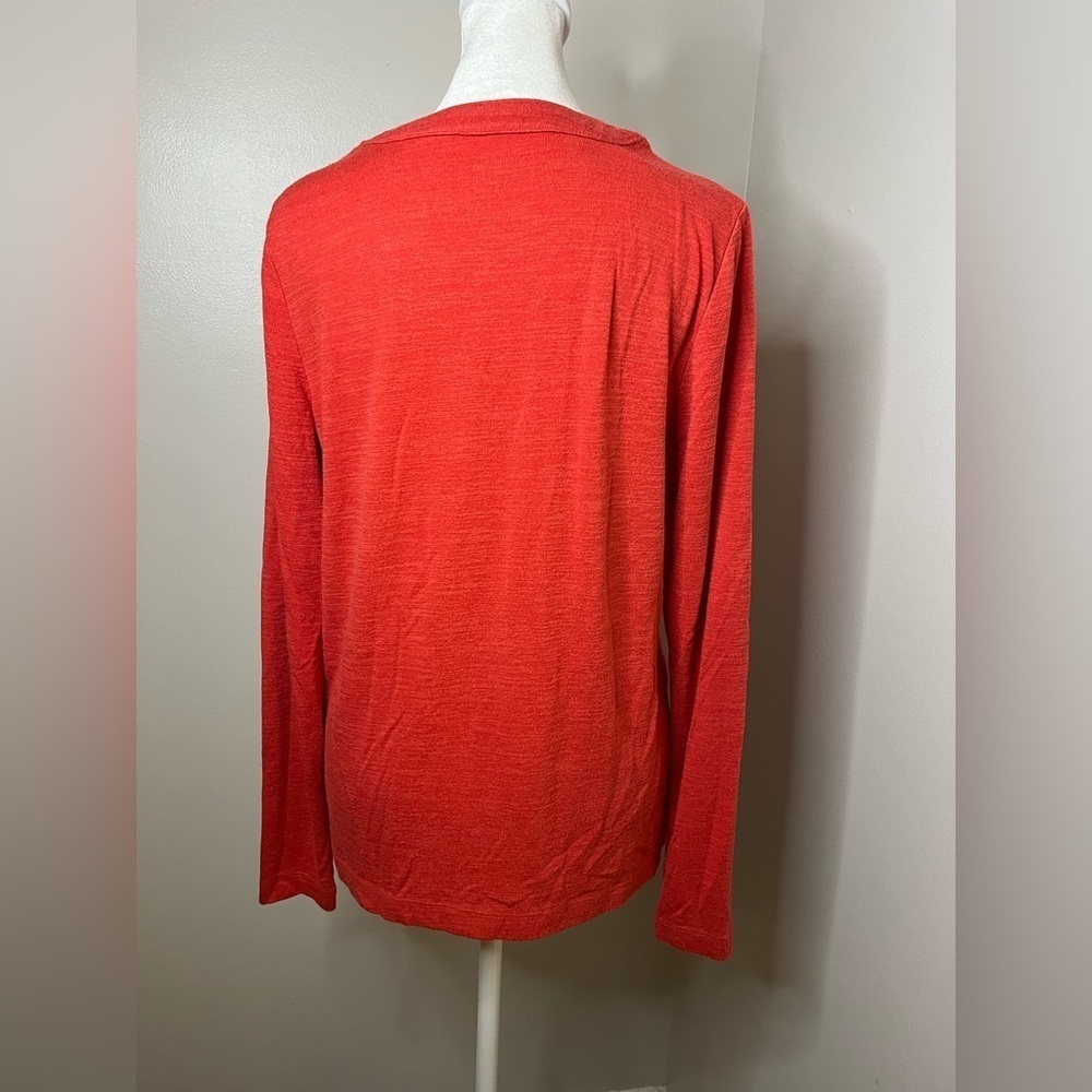 LOFT Burnt Orange Button-Front V-Neck Long Sleeve Top medium - Picture 3 of 6
